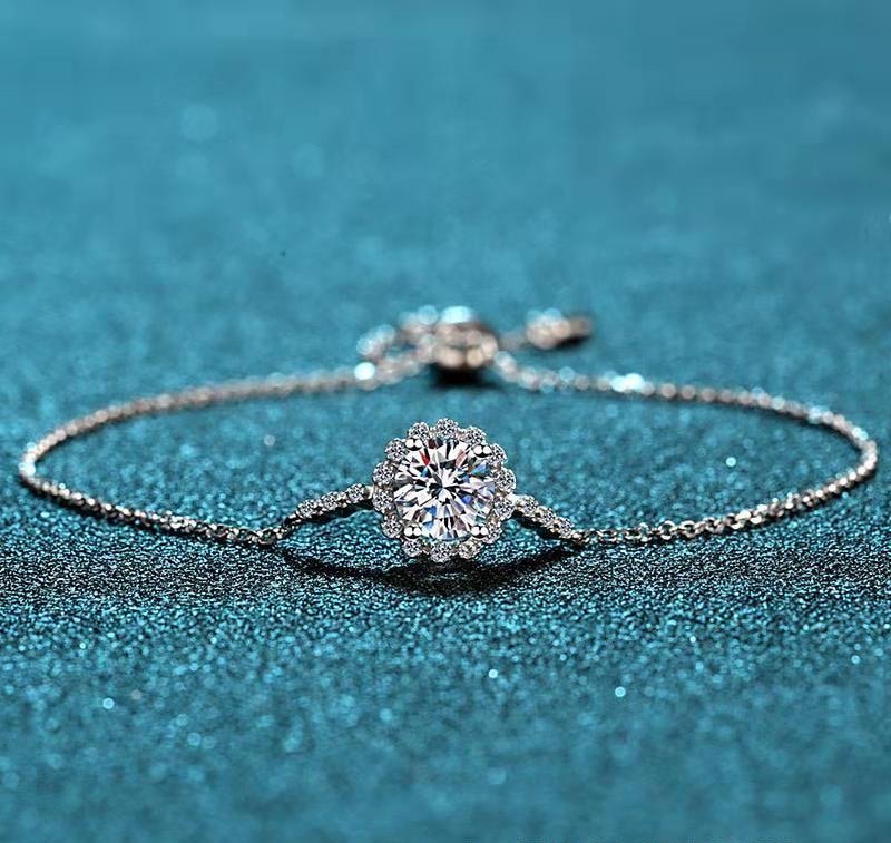 1 Carat Moissanite Bracelet for Women, 925 Silver, Star Around Moon Design