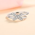 S925 Sterling Silver Ring for Women Moissanite Cross Band Ring