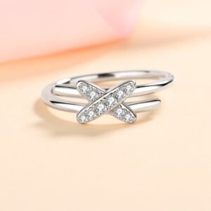 S925 Sterling Silver Ring for Women Moissanite Cross Band Ring