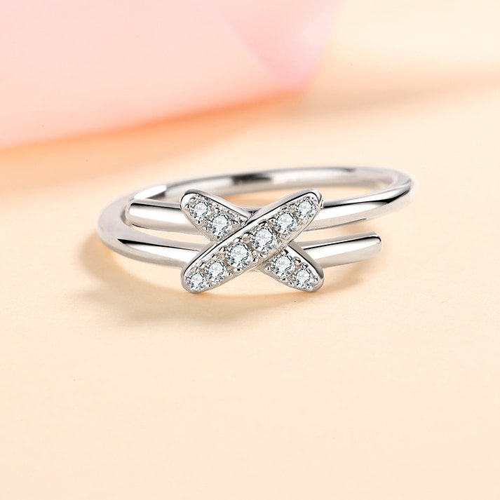S925 Sterling Silver Ring for Women Moissanite Cross Band Ring