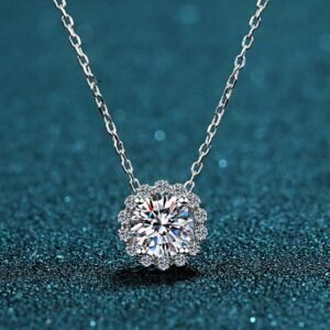 S925 Sterling Silver Necklace for Women, Moissanite Round Cut CZ Pendant Collarbone Chain