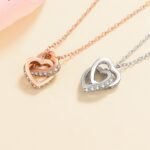 S925 Silver Interlocking Hearts Moissanite Necklace Rose Gold Plated Choker