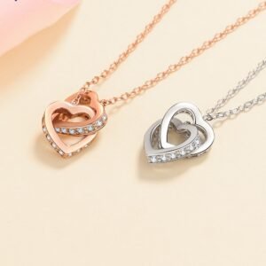 S925 Silver Interlocking Hearts Moissanite Necklace Rose Gold Plated Choker