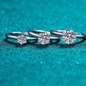 S925 Sterling Silver Ring for Women 50 Points 1 Carat Moissanite Six Claw Ring
