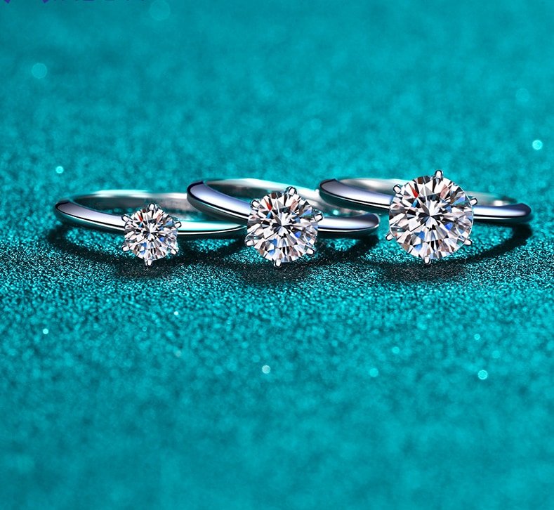 S925 Sterling Silver Ring for Women 50 Points 1 Carat Moissanite Six Claw Ring