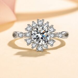 New 925 Sterling Silver Ring for Women 1 Carat Moissanite Flower Design, Valentine's Gift