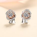 S925 Silver Rose Earrings, Cool Style Moissanite Stud Earrings, Simulated Diamond Earrings