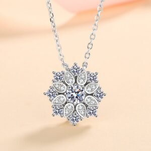 S925 Sterling Silver Sunflower Four-Prong Moissanite Pendant Necklace