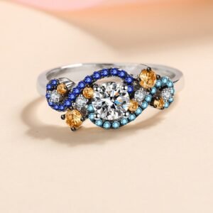 S925 Sterling Silver Angel Eye Ring with Inlaid Moissanite