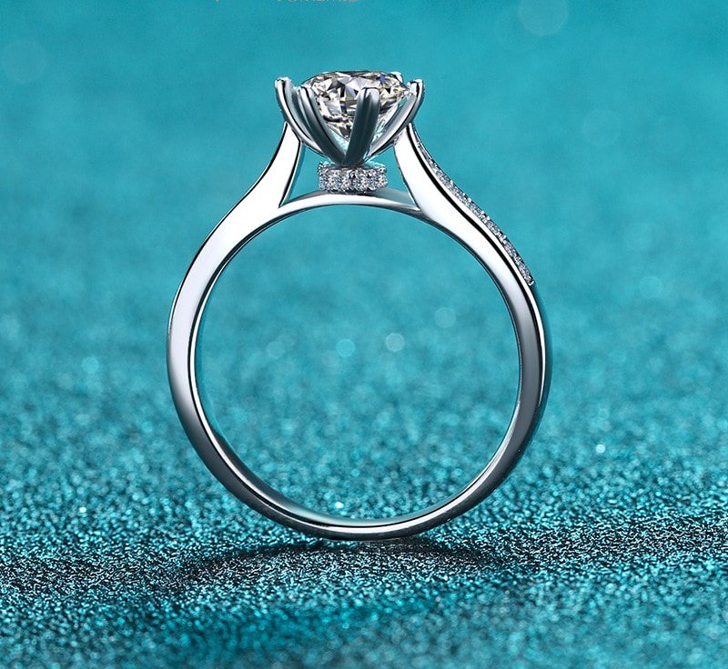 S925 Sterling Silver Ring for Women Rotating Six-Prong Moissanite Ring
