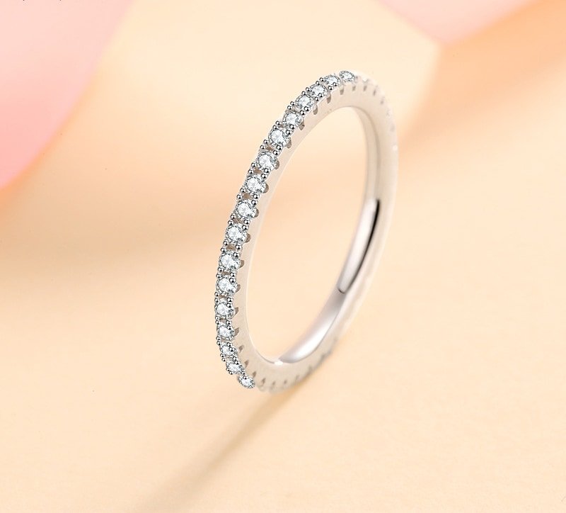 S925 Silver Ring for Women 1.5mm Full Circle Moissanite Eternity Band