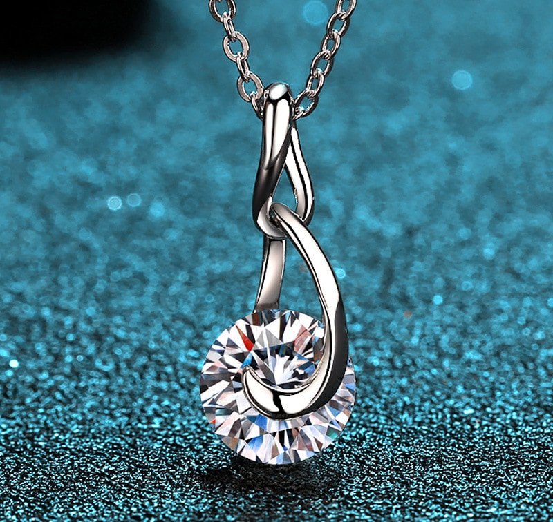 S925 Sterling Silver Necklace 2 Carat Moissanite Teardrop Pendant Chain