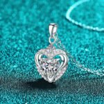 S925 Sterling Silver Moissanite Necklace for Women, Heart Hollow Out Collarbone Chain, Light Luxury European and American Style Pendant