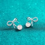 S925 Silver Moissanite Pearl Earrings Butterfly Bow Sweet Cute Elegant Design