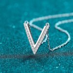 V-Shape Moissanite Pendant Necklace in Silver Tone