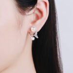 S925 Sterling Silver Mermaid Tail Earrings for Women, Two Ways to Wear, Freshwater Pearl, Crushed Stone, Moissanite Stud Earrings