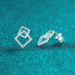 S925 Sterling Silver Moissanite Stud Earrings for Women Geometric Square Minimalist Fashion