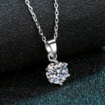 S925 Sterling Silver Necklace for Women 1 Carat Moissanite Six Prong Pendant Necklace Simulated Diamond Collarbone Chain Factory Direct