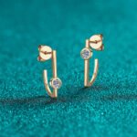 S925 Sterling Silver Minimalist Irregular Moissanite Champagne Gold Earrings for Women