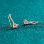 S925 Silver Moissanite Champagne Gold Heart Earrings for Women, Fashionable Line Art Earrings