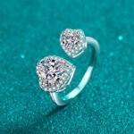S925 Sterling Silver Open Ring with Moissanite Heart Design for Women