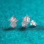 S925 Sterling Silver Moissanite Stud Earrings for Women, Simple Square Design, Daily Versatile Commute