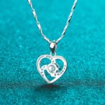 S925 Sterling Silver Heart Pendant Necklace with Moissanite, Short Choker, Factory Direct Wholesale