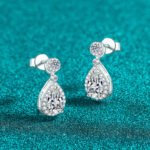 S925 Sterling Silver Moissanite Stud Earrings for Women, Drop Shape, Sparkling Elegant Minimalist Gift