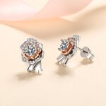 S925 Silver Rose Earrings, Cool Style Moissanite Stud Earrings, Simulated Diamond Earrings