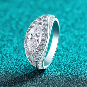 S925 Sterling Silver Moissanite Ring for Women, Marquise Evil Eye Luxury Style