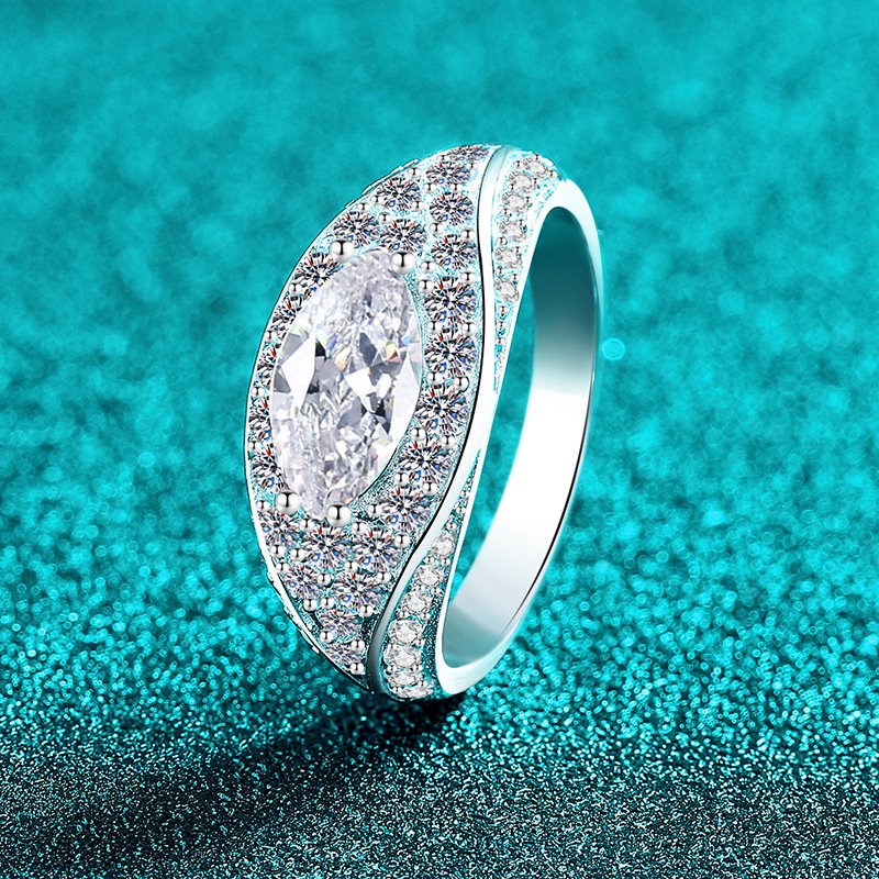 S925 Sterling Silver Moissanite Ring for Women, Marquise Evil Eye Luxury Style