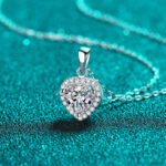 S925 Sterling Silver Heart Moissanite Pendant Necklace for Women, Cluster Setting, Factory Direct Wholesale