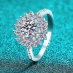 S925 Sterling Silver Moissanite Ring Women Geometric Rectangular Chamfered Sunflower Ring Luxurious High-End