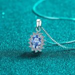 S925 Sterling Silver Moissanite Necklace for Women, Box Chain, Blue Oval Moissanite Pendant