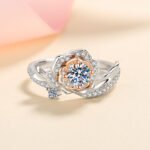 A Rose S925 Silver Women's Ring 50 Points Moissanite Ring Two-Tone Rose Gold 520 Valentine's Day Gift