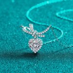 S925 Silver Moissanite Heart Necklace for Women, Butterfly Bow Pendant, Full Diamond, Luxury Princess Style