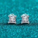 S925 Sterling Silver Moissanite Stud Earrings for Women Square Screw Back Minimalist Daily