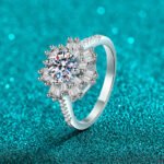 S925 Sterling Silver Moissanite Ring for Women Geometric Rectangular Beveled Sunflower Ring Luxurious High-End Style