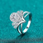 S925 Sterling Silver Moissanite Ring for Women Pear Cut V-Shape Hollow Out Floral Design Elegant