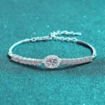S925 Sterling Silver Handcrafted Moissanite Bracelet, Women's Blue Oval Bezel Set Row of Stones, Minimalist Design
