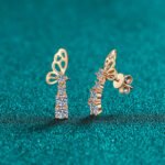 S925 Sterling Silver Moissanite Champagne Gold Earrings for Women Butterfly Element Elegant Luxury Cool Style