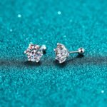 925 Silver Moissanite Stud Earrings for Women, 6-Prong Screw Back, Various Sizes