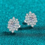 S925 Sterling Silver Moissanite Earrings for Women Sunflower Full Set Vintage Elegant