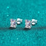 S925 Sterling Silver Stud Earrings with Rectangular Step Cut Moissanite