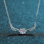 S925 Silver Angel Wings CZ Pendant Necklace, 50-Point Moissanite, Wholesale