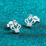 S925 Sterling Silver Crown Moissanite Earrings for Women, French Vintage Style, Daily Wear