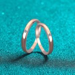 S925 Sterling Silver Moissanite Couple Ring Champagne Gold Tone Simple Band
