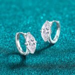 S925 Sterling Silver Moissanite Stud Earrings for Women, Simple Marquesine Ear Cuff, Olive Shape, Elegant Daily Versatile