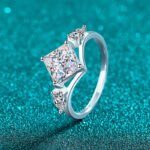 S925 Sterling Silver Moissanite Ring for Women Geometric Princess Square Ring Exquisite Texture