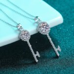 S925 Silver Moissanite Key Pendant Necklace for Women, Korean Style Minimalist Collarbone Chain